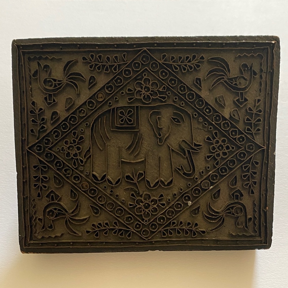 Antique Intricate Elephant Design Printing Wooden Block